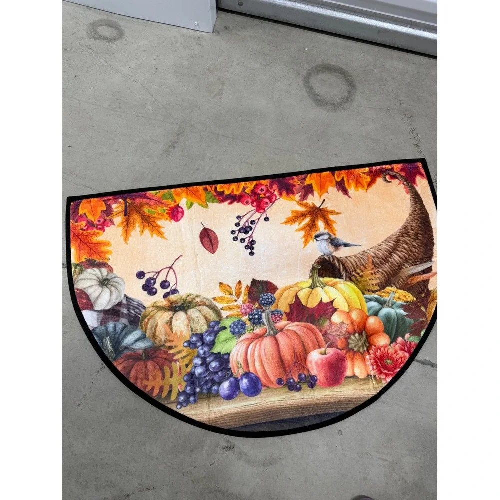 Funky Qiu Autumn Harvest Cornucopia Half Round Non-Slip Floor Mat 36×24''